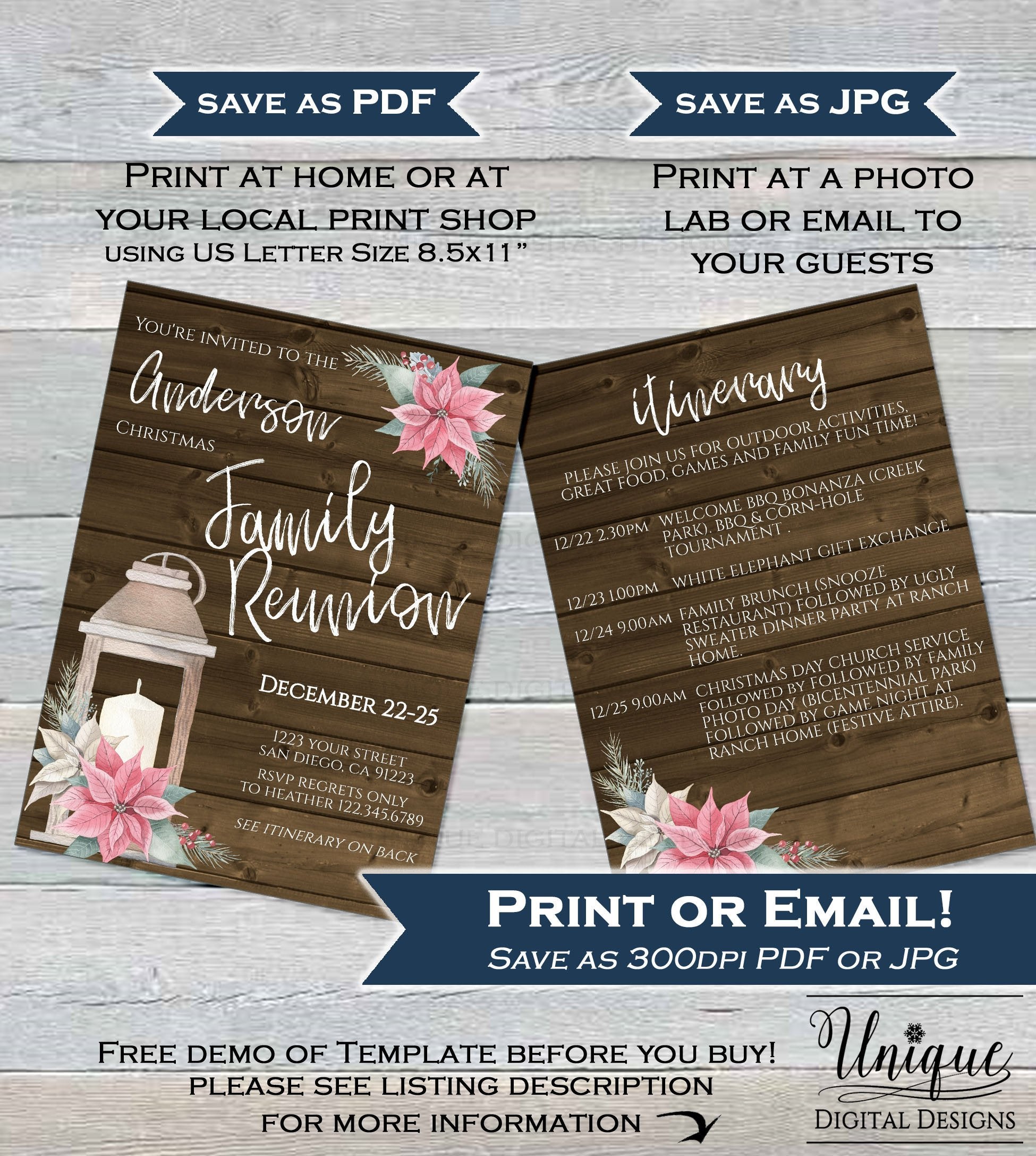 Christmas Family Reunion Invitations, Rustic Editable Annual Family Re christmas-family-reunion-invitations-rustic-editable-annual-family-re