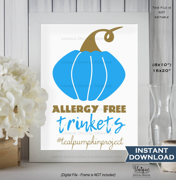 Teal Pumpkin Project Sign, Trick or Trinket Non-Food Treats Halloween Food Allergy Sign Digital Printable Poster