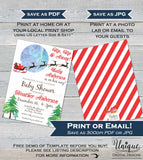 Up Up and Away Christmas Baby Shower Invitation, Editable Baby Boy Santa Invite, Christmas Holiday  Printable