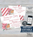 Rustic Diaper Raffle Ticket, Books for Baby Shower Invitation Inserts, Editable Christmas Baby Shower Insert Card Printable