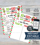 Christmas Elf Gender Reveal Party Old Wives Tales + Cast your Vote Signs, He or She Gender Reveal Boards, Printable