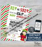 Editable Christmas Elf Gender Reveal Party Old Wives Tales Sign, He or She Gender Reveal Board, Printable Template INSTANT DOWNLOAD 16x20