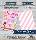Gymnastics Invitation, Jump Tumble and Play Girls Birthday Invite, Let's Tumble, ANY Age Custom Printable