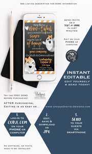 Rodan and  Invitations, Halloween Hello Boo-tiful Ghost Editable  Business Electronic Invitation Digital Smartphone
