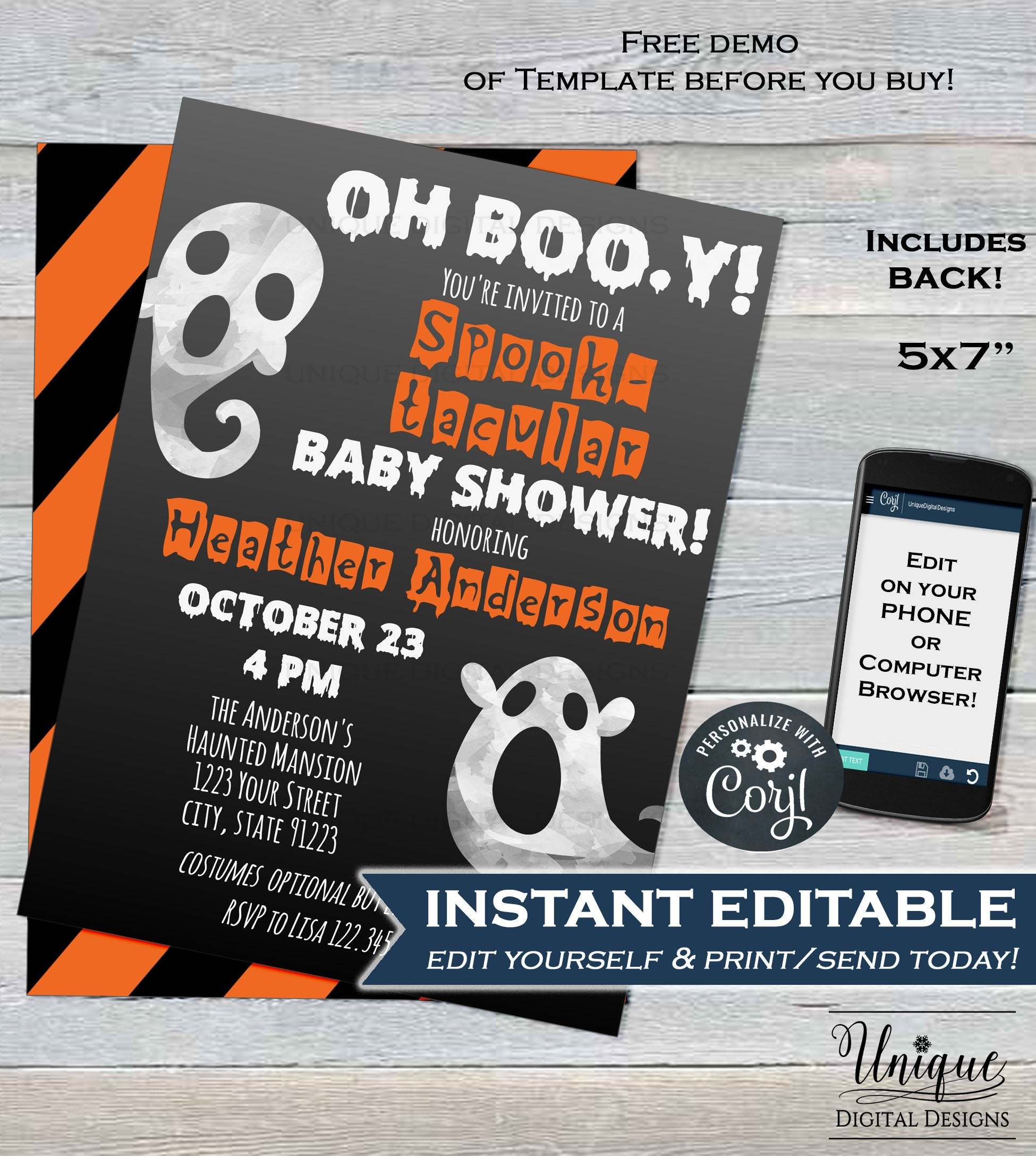 Editable Halloween Baby Shower Invitation, Halloween Baby Boy, Oh Boo- editable-halloween-baby-shower-invitation-halloween-baby-boy-oh-boo