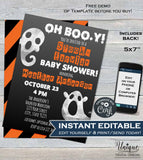 Editable Halloween Baby Shower Invitation, Halloween Baby Boy, Oh Boo-y Baby Ghosts Costume Party Invite, diy Printable