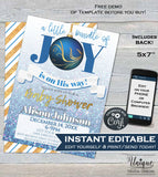 Editable Christmas Baby Shower Invitation, Baby Sprinkle Baby Boy Invite, Baby Bundle of Joy on the Way  Print