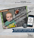 Editable Football Birthday Invitation, First Birthday Invite, Game Time Touchdown Football One  Custom Printable
