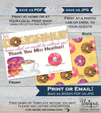 Donut Thank You Gift Card holder, Editable Thank You Doughnut Thank you Card School Coffee and Donut  Printable
