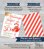 Mingle and Jingle Invitation, Let's Flamingle Christmas Birthday Invite, Editable Flamingo Party Any Age 30th Printable