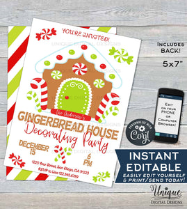 Christmas Gingerbread House Decorating Party Invitation, Editable Christmas Invite, Gingerbread Holiday Party, Printable