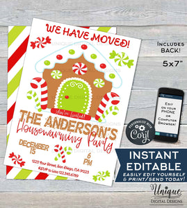 Christmas Housewarming Invitation, Editable Christmas New Home Invite, We have Moved Gingerbread Holiday Party, Printable