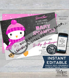 Editable Penguin Baby Shower Invitation, Winter Baby Shower Invite, It's a Girl Baby Shower, Waddle Custom Pink Printable