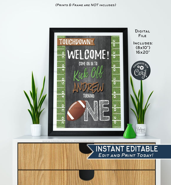 Football Welcome Sign, ANY Year, Sports First Birthday Sign Decoration, 1st Football Birthday Printable