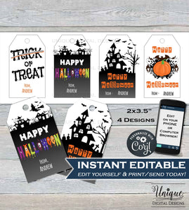 Printable Halloween Gift Tags, Kids Editable Halloween Thank you, Halloween Favor Tags, Halloween Labels, Custom