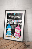 Editable Penguin Gender Reveal Welcome Sign, He or She Waddle Baby Be, Gender Reveal Chalkboard