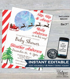 Up Up and Away Christmas Baby Shower Invitation, Editable Baby Boy Santa Invite, Christmas Holiday  Printable