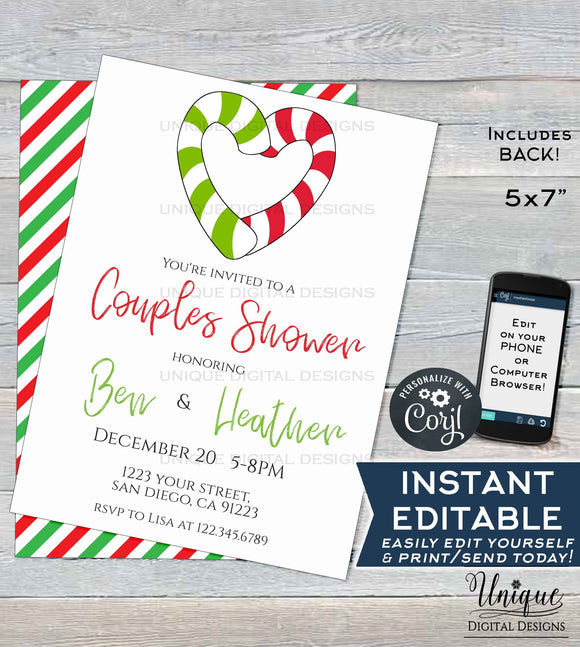 Editable Christmas Couples Shower Invitation, Winter Christmas Party Invite, Wedding Reception Holiday Party, Printable