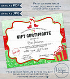 Gift Certificate , Editable Gift Certificate from Santa, Custom Santa Letter, Last Minute Christmas Elf Printable,