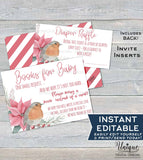 Christmas Baby Shower Invitation KIT Diaper Raffle, Books for Baby Invite Insert, Thank You Rustic Sunflower Baby Printable