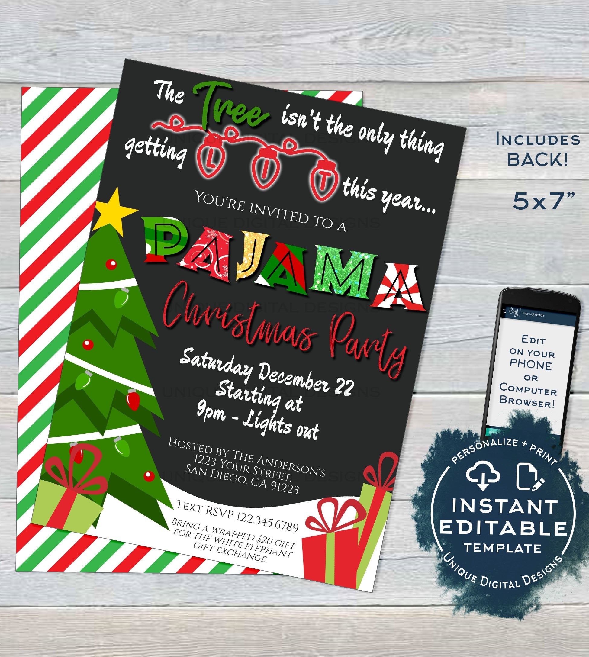 christmas-pajama-party-invitations-adult-christmas-invite-editable-t for Christmas Pajama Party Invitations Free Printable Christmas Pajama Party Invitations, Adult Christmas Invite, Editable T for Christmas Pajama Party Invitations Free Printable