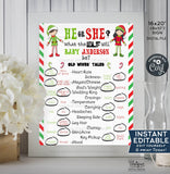 Editable Christmas Elf Gender Reveal Party Old Wives Tales Sign, He or She Gender Reveal Board, Printable