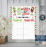 Editable Christmas Elf Gender Reveal Party Cast your Vote Sign, He or She Gender Reveal Vote Board Printable