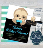 Sloth Baby Shower Invitation, Editable Boys Sloth Baby Shower Invite, Slow Down Baby Sloth, Custom Printable