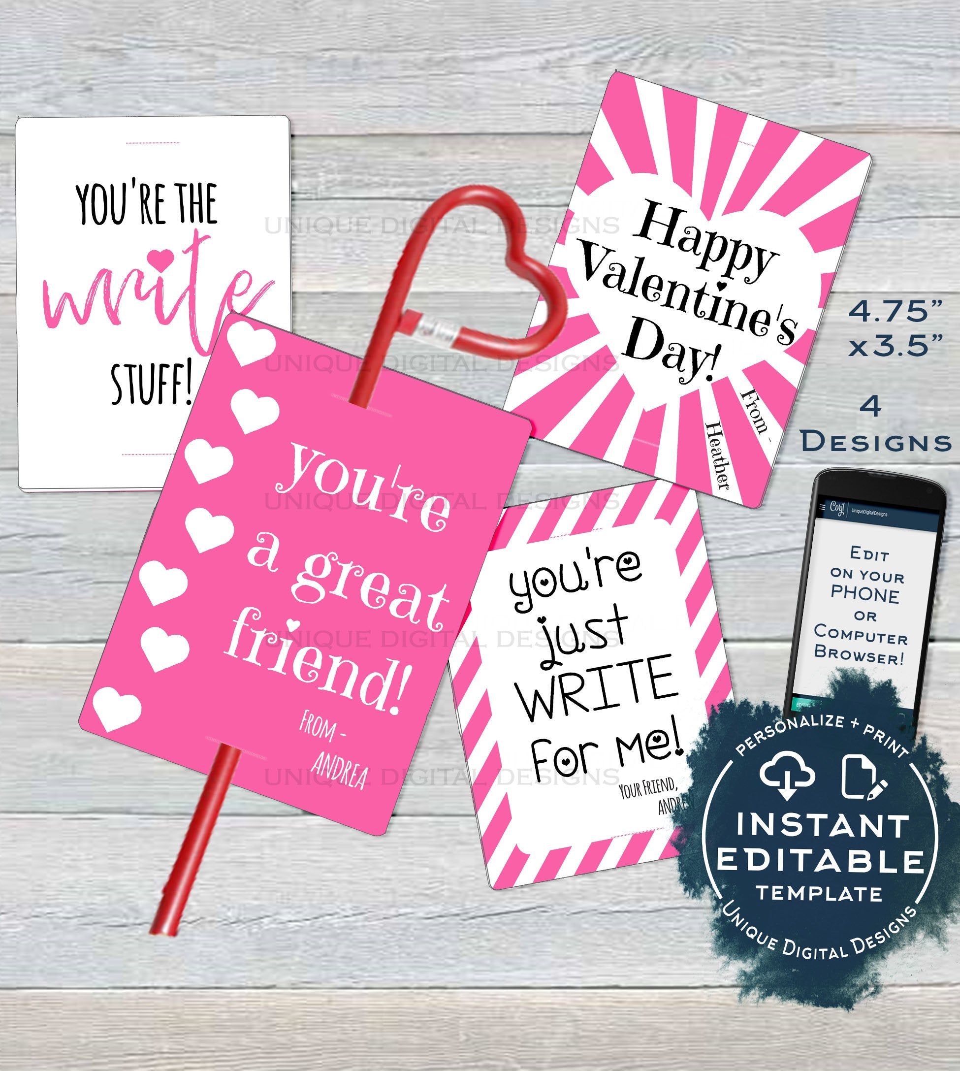 Free Printable Classroom Valentine's Day Cards - Pencil Valentines