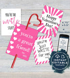 Valentine Cards, Kids Editable Valentines Day Pencil Holder Classroom, Favor Tags Printable, Just Write diy Custom