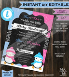 Penguin Baby Shower Invitation, Baby Boy Waddle Baby Be Baby Shower Invite, Editable Winter Baby Shower Chill Printable