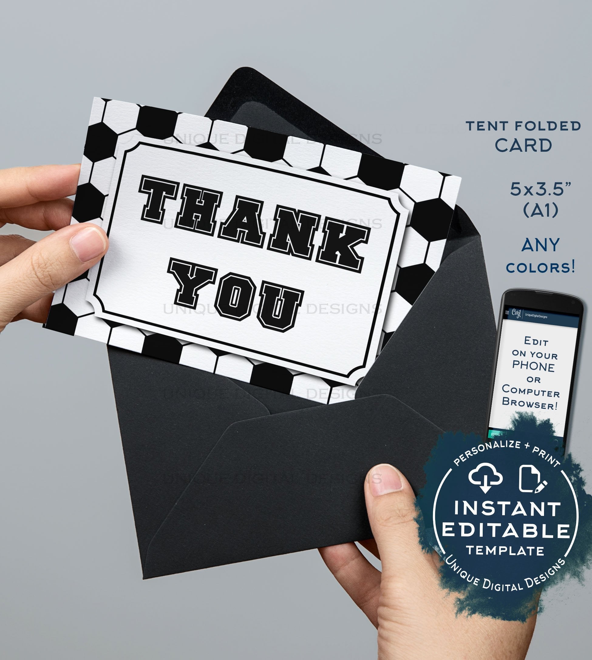 soccer-thank-you-card-editable-soccer-party-printable-black-white-spo for Foldable Free Printable Thank You Cards Soccer Thank You Card, Editable Soccer Party Printable Black White Spo for Foldable Free Printable Thank You Cards