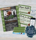 Football Baby Shower Invitation KIT, Editable Diaper Raffle Book for Baby Thank You Baby Boy Touchdown