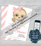 Sloth Baby Shower Invitation, Editable Neutral Sloth Baby Shower Invite, Slow Down Baby Sloth Custom Printable
