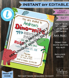 Dinosaur Birthday Invitation, Editable Stomp Chomp and Roar Bite Dinosaur Photo Invite Boy ANY Age Party Printable