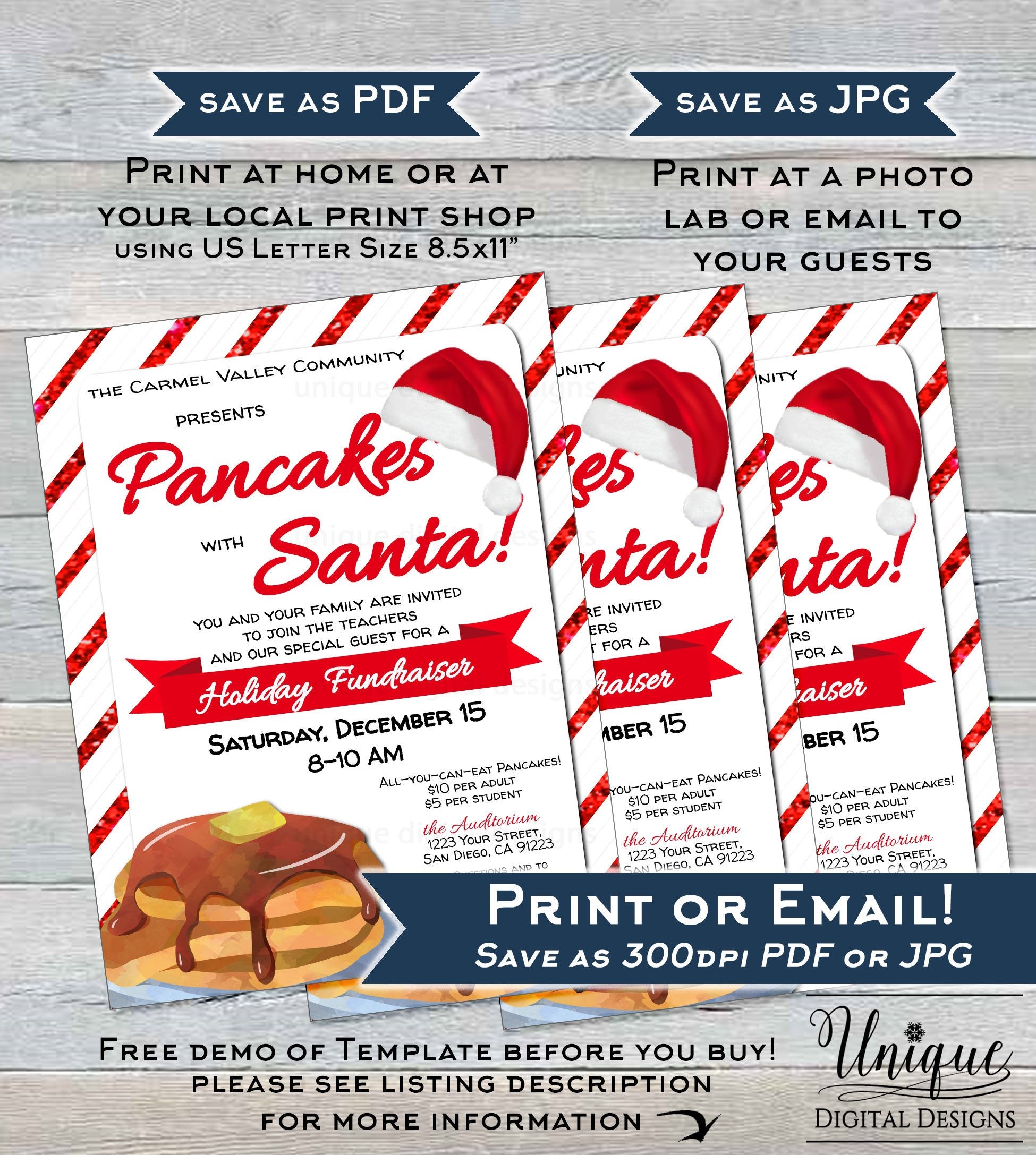 Pancakes with Santa Flyer Invitation, Editable Breakfast with Santa In pancakes-with-santa-flyer-invitation-editable-breakfast-with-santa-in