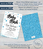 Baby Bash Shower Invitation, Editable Baby Sprinkle Invite, Baby Boy Blue Glitter Champagne, Custom Printable