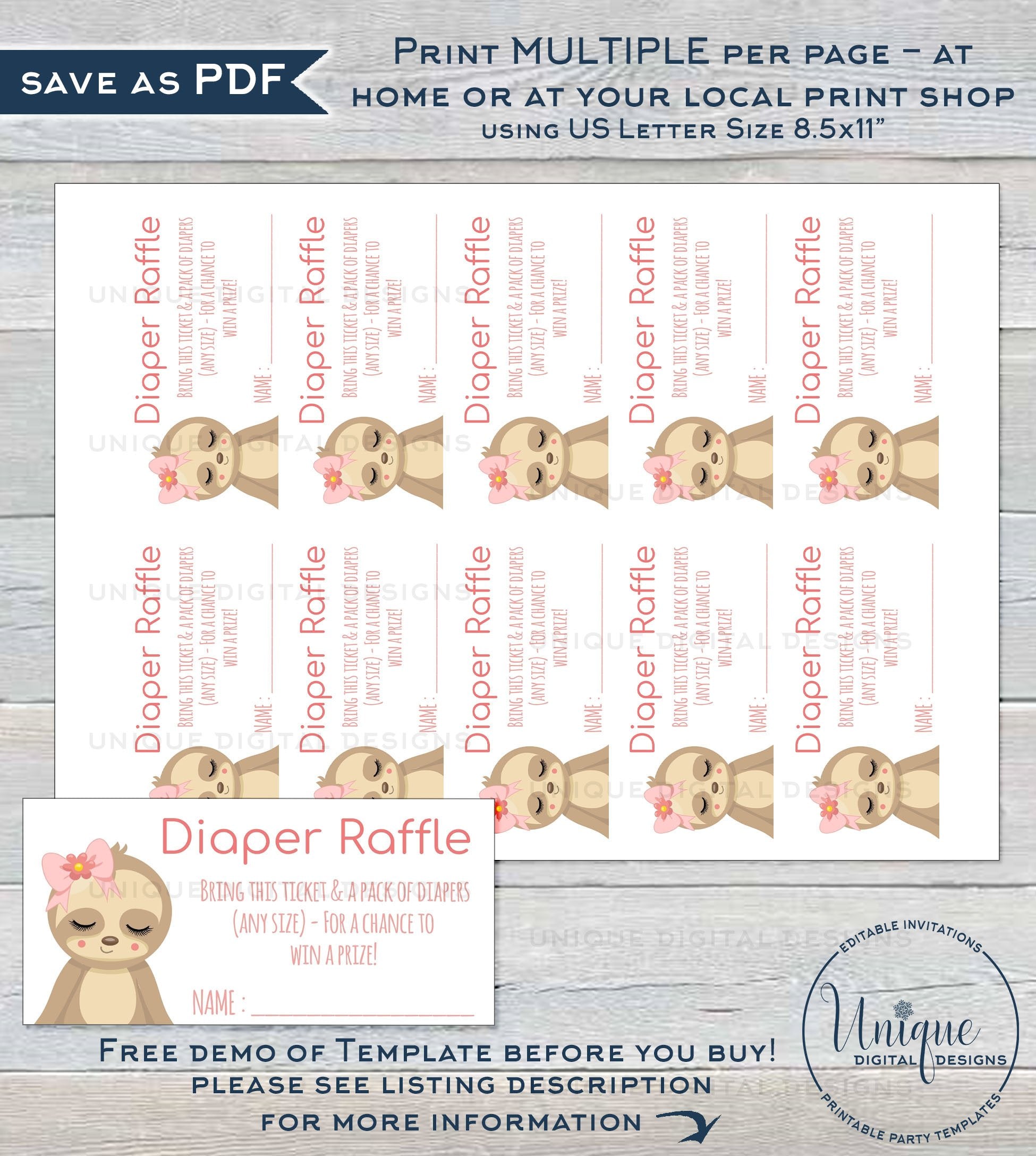 sloth-baby-shower-invitation-kit-editable-girls-sloth-baby-shower-inv for Free Printable Diaper Shower Invitations Sloth Baby Shower Invitation KIT, Editable Girls Sloth Baby Shower Inv for Free Printable Diaper Shower Invitations