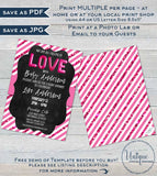 Valentines Day Baby Shower Invitation, Editable Love Baby Sprinkle, Pink White Glitter Chalkboard  Custom Printable