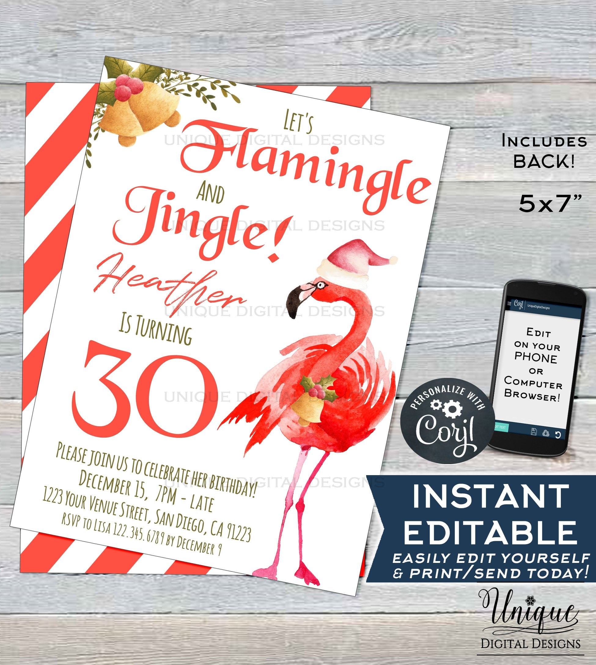 Fimbles Invitation Mingle and Jingle Invitation, Let's Flamingle Christmas Birthday Invit