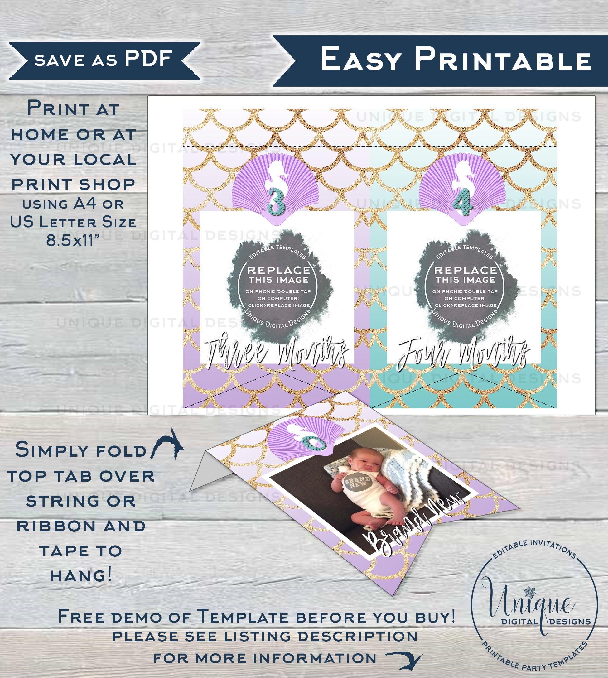 mermaid-banner-girls-first-year-photo-banner-flag-12-month-editable for Free Printable 12 Month Photo Banner Mermaid Banner , Girls First Year Photo Banner Flag 12 month Editable for Free Printable 12 Month Photo Banner