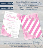 Hibiscus Pink Baby Shower Invitation, Editable Pink Baby Girl Invite, Hawaiian Party Pretty Floral Theme Printable