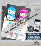 Baby Shower Bingo Card, Editable Penguin Theme Baby Shower Game, Its a Girl Winter Baby Shower Waddle Custom Pink Printable
