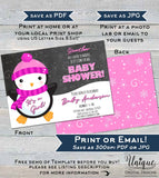 Penguin Baby Shower Invitation, Editable Winter Baby Shower Invite, It's a Girl Baby Shower, Waddle Custom Pink Printable