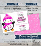 Editable Penguin Baby Shower Invitation, Winter Baby Shower Invite, It's a Girl Baby Shower, Waddle Custom Pink Printable