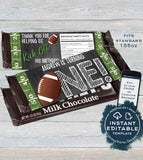 Football 1st Birthday Chocolate Bar Label, First Birthday Candy Bar Wrap, Editable Football Party Printable decorate  1.55oz