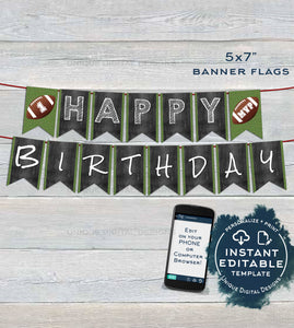 Football Banner  Printable, Football Pennant Flags, Editable Football Decorations, Birthday Sign, Digital