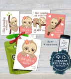 Sloth Applesauce Valentine Label Pouch Tag, Editable Valentine's Gifts for School Teacher, Personalized Printable Custom