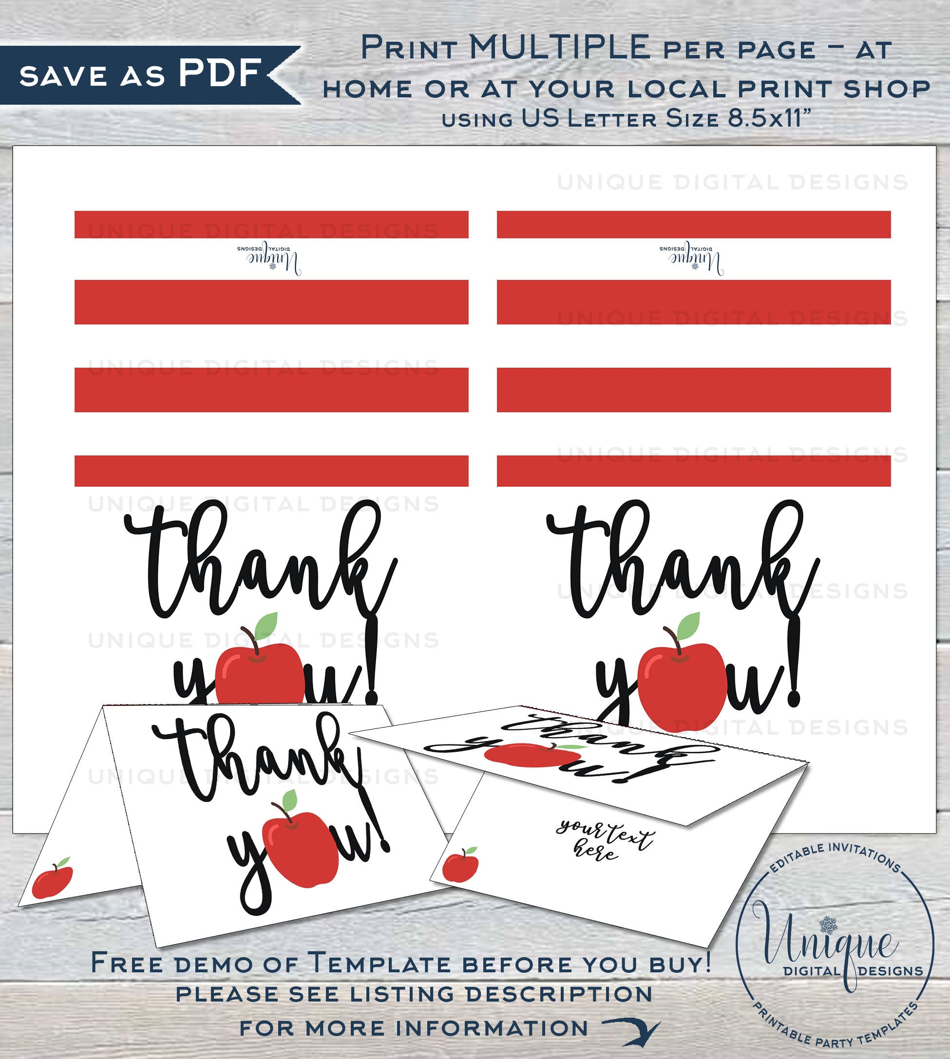 Teachers Thank You Card, Editable Apple Printable, Classroom Birthday teachers-thank-you-card-editable-apple-printable-classroom-birthday