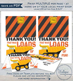 Truck Thank You Card, Editable Construction Printable, Loads of Fun Birthday Thank you Folded Card, Includes Inside Spread